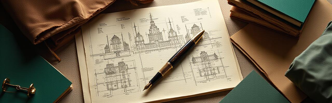 Artistic representation of blueprint and craftsmanship