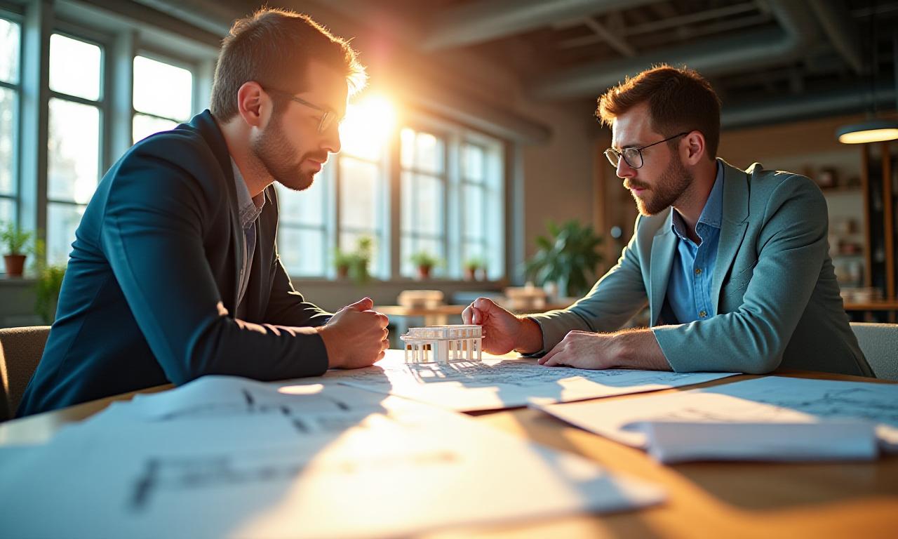 Artisans collaborating on a structural plan